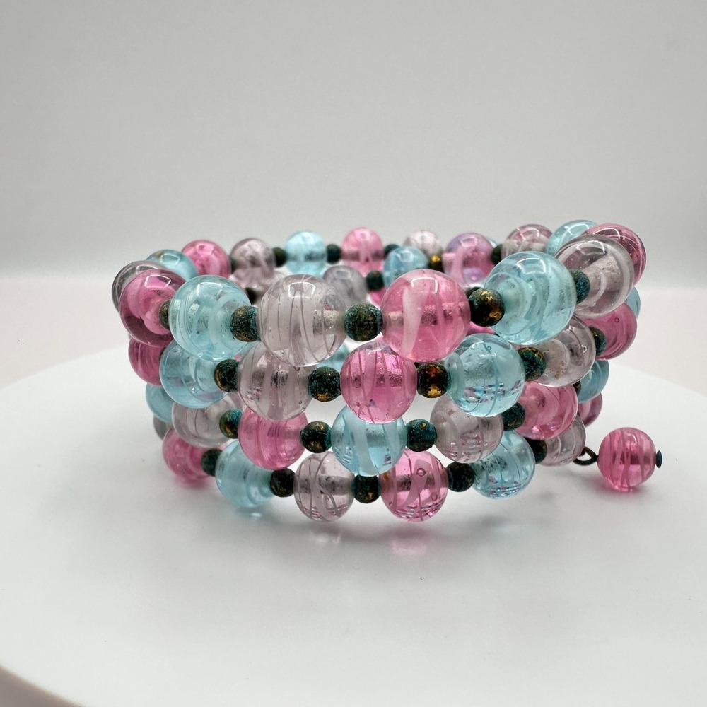 Vintage 50s Murano Glass Bead Multi-Wrap Statement Bracelet Jewelry
